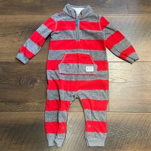Carter’s Boys 18 Month Red and Gray Striped Fleece Romper
